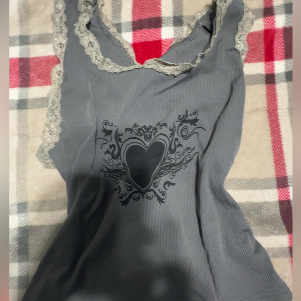 Gray Lace Trim Heart Design Women's Sleepwear